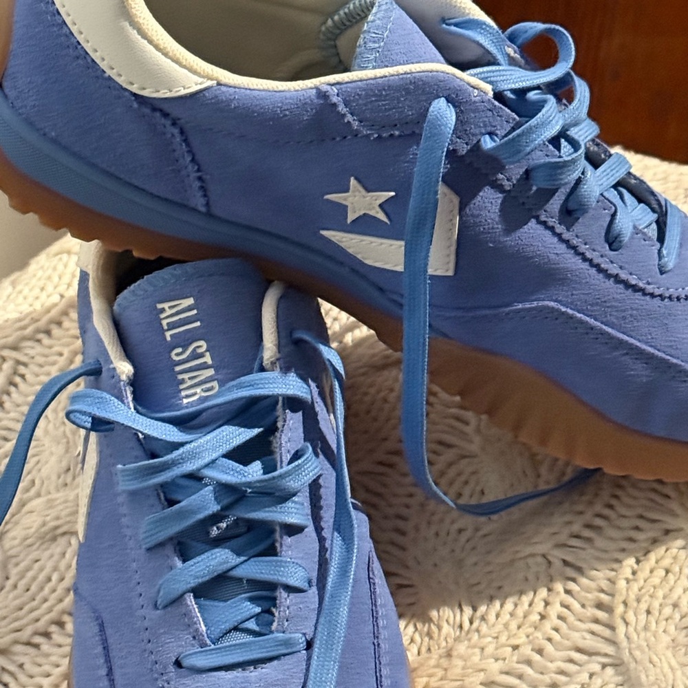 Converse All Star Super Low Blue Suede Sneakers with White Star - Picture 4 of 6